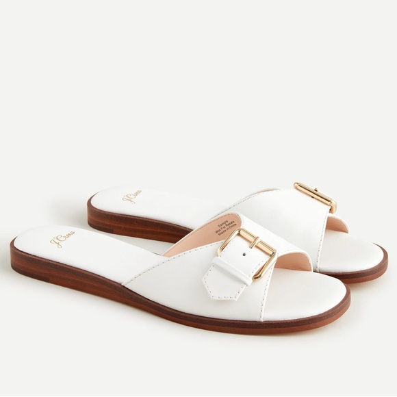 J. Crew Shoes - J. Crew Gretchen Buckle Slide Sandals 9.5 White Vachetta Leather Slip On